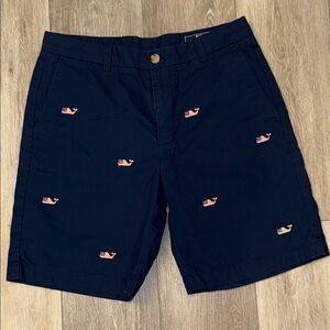 Vineyard Vines USA Flag Whale Print Blue and Red Flat Front Shorts